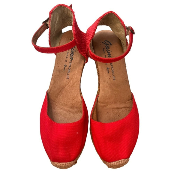 GAIMO Red Canvas Wedge Espadrilles with Natural Jute - Picture 4 of 14